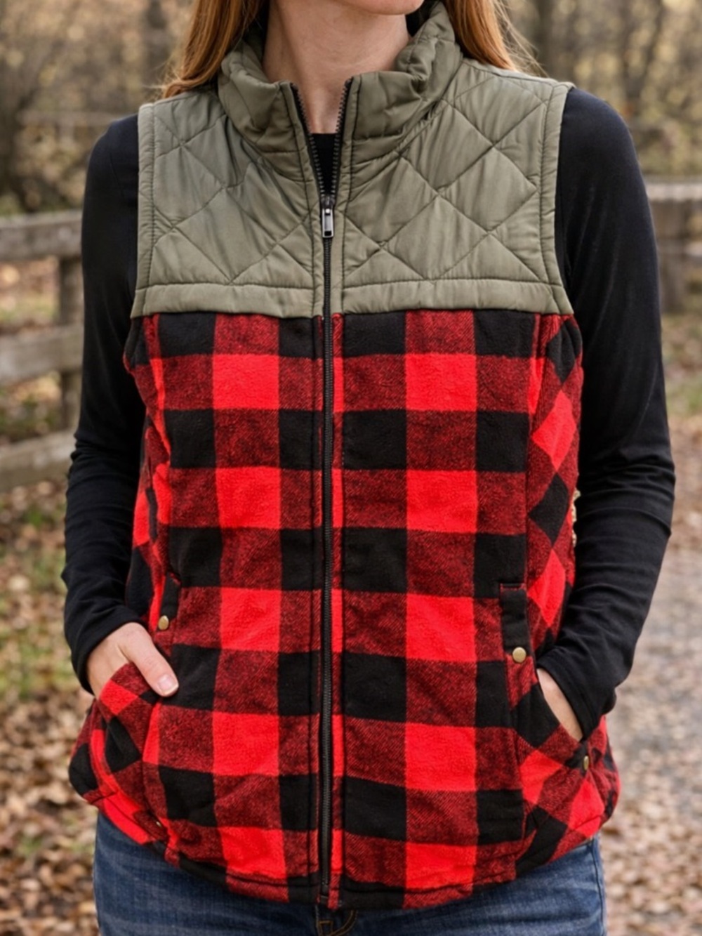 NWT Maurices Plaid Quilted Vest